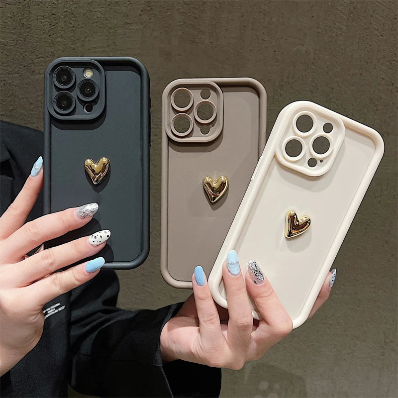 3D Gold Heart Silicone Soft Phone Case