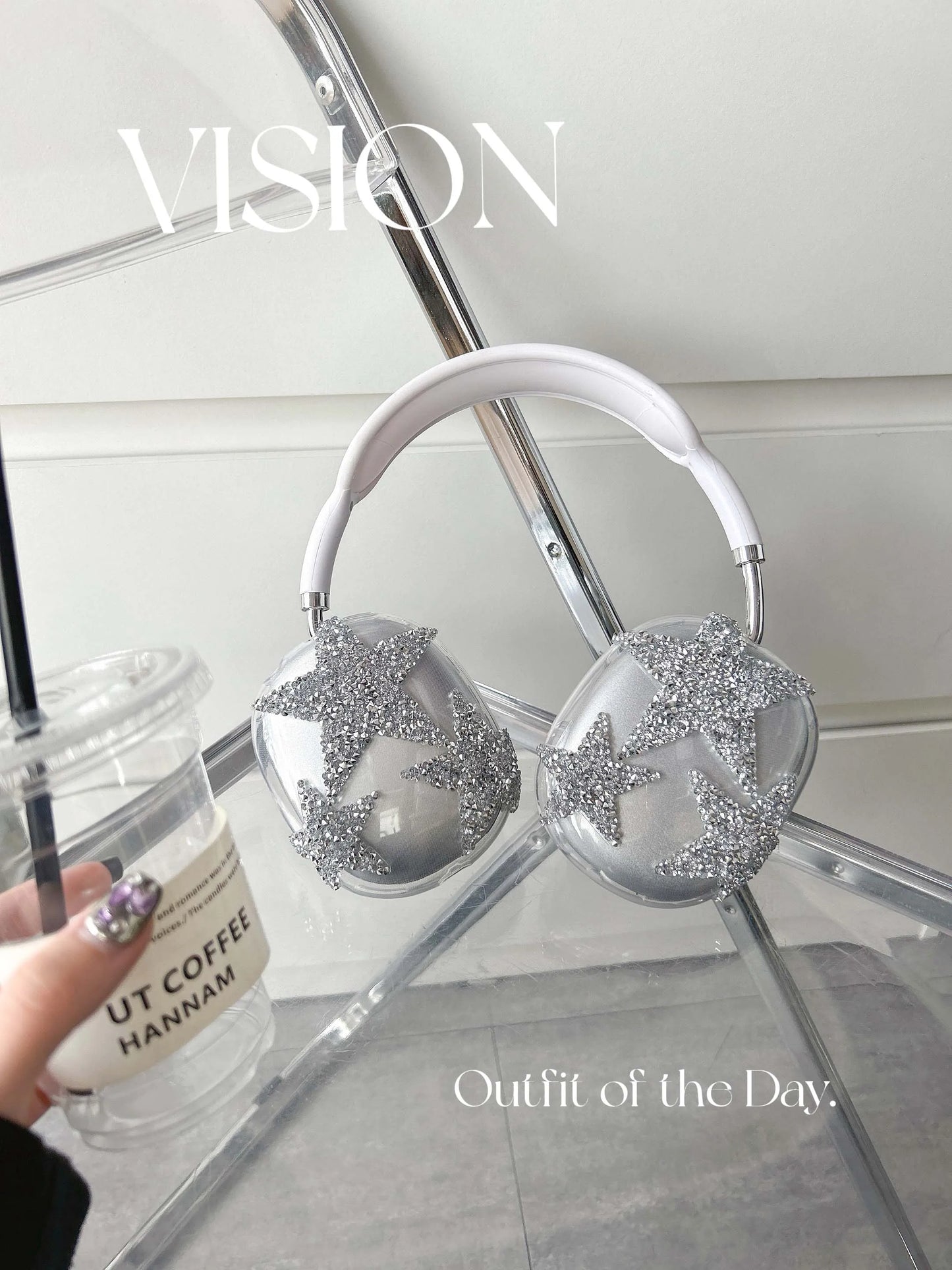 Blingbling stars Cute DIY ins headset cover