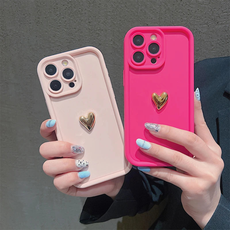 3D Gold Heart Silicone Soft Phone Case