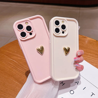 3D Gold Heart Silicone Soft Phone Case