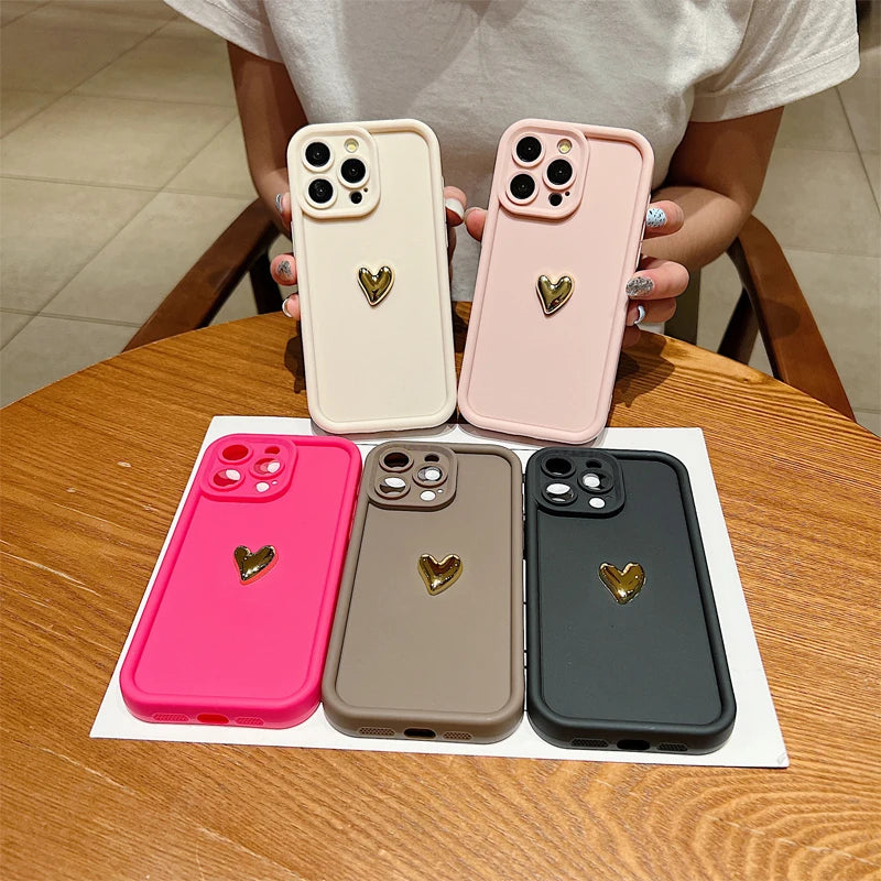 3D Gold Heart Silicone Soft Phone Case