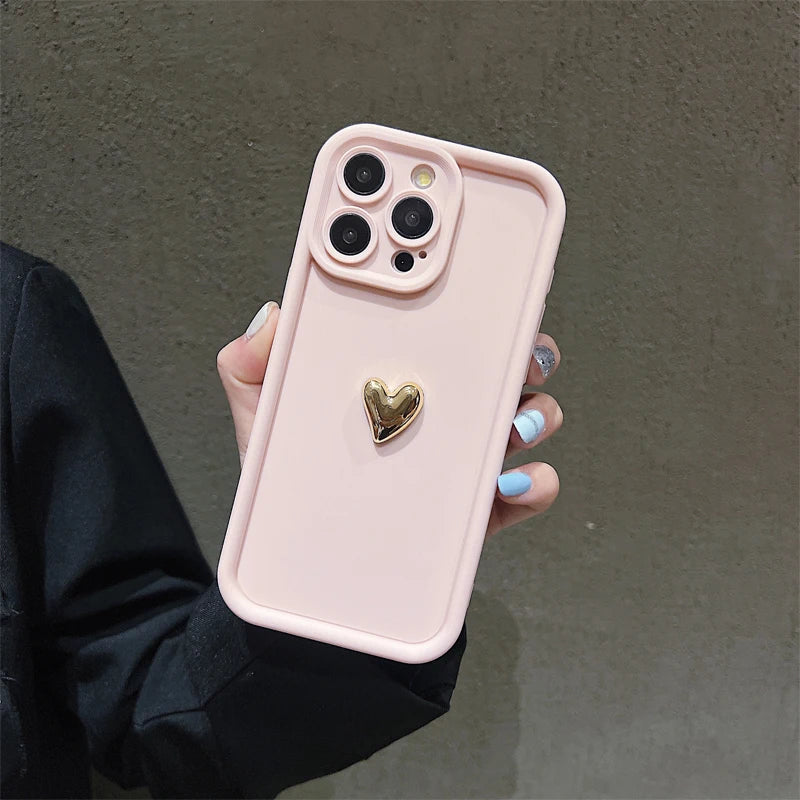 3D Gold Heart Silicone Soft Phone Case