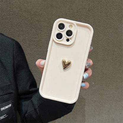 3D Gold Heart Silicone Soft Phone Case